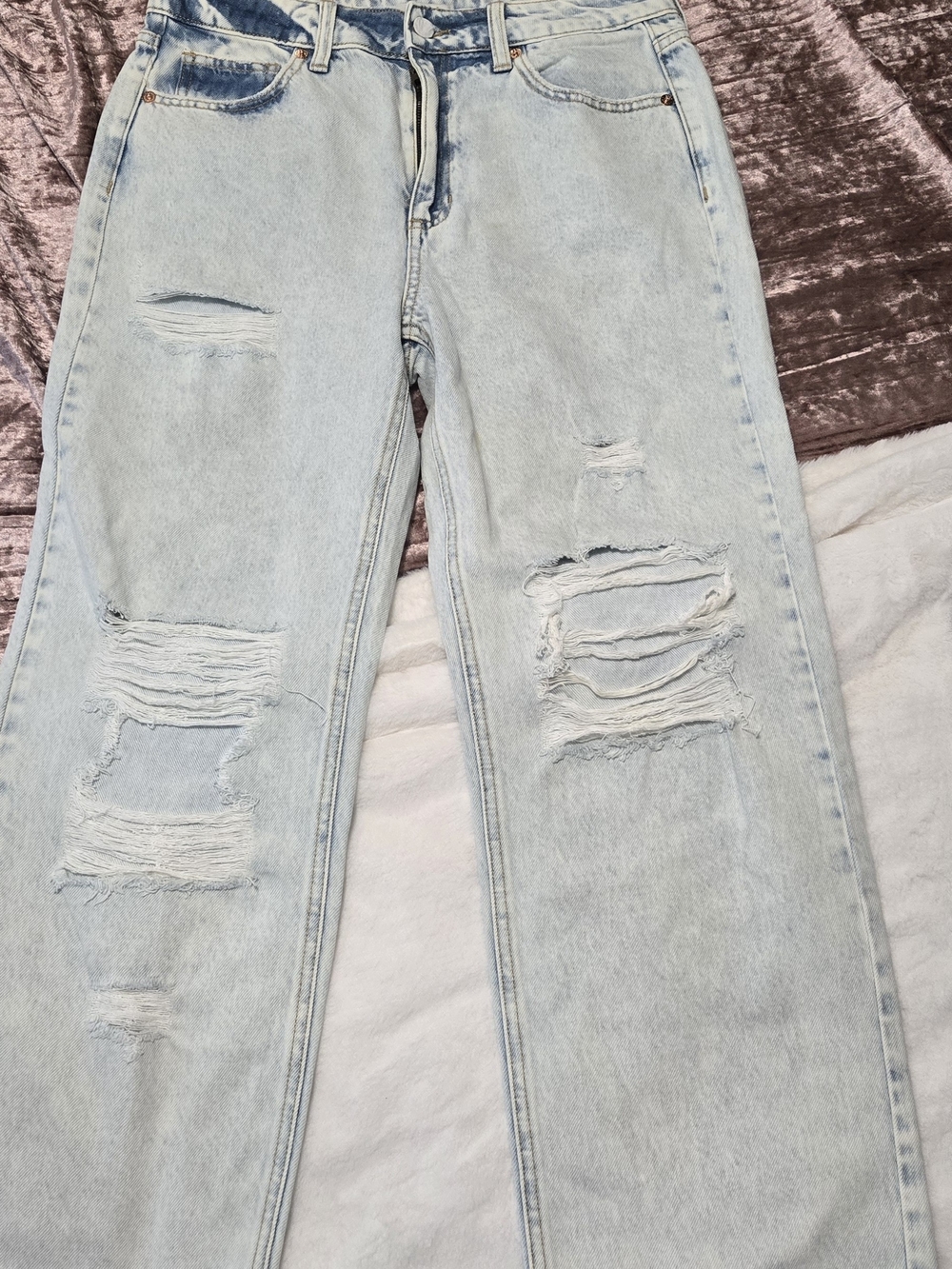 Sneak Peek Light Blue Distressed Straight Jeans